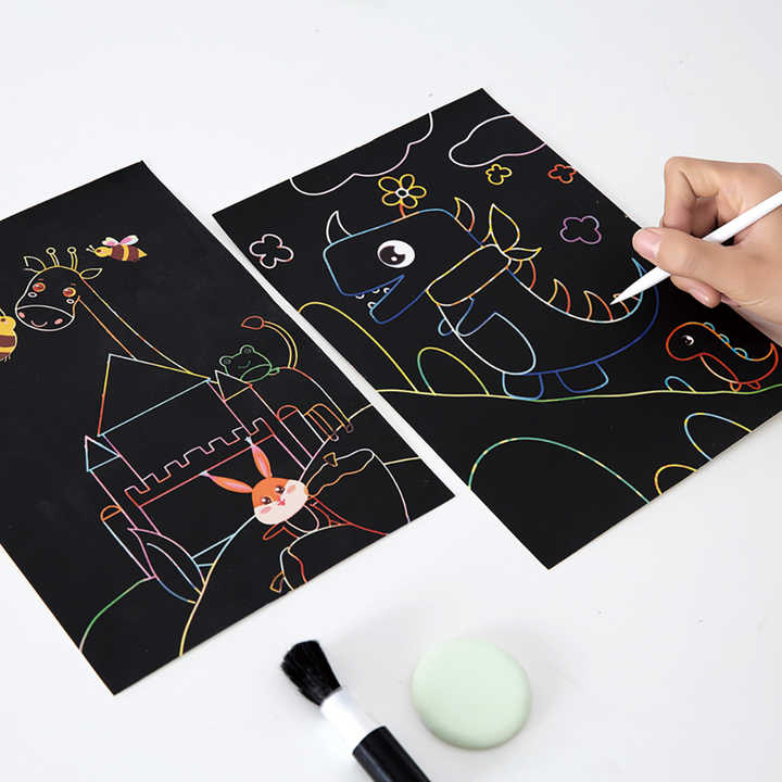 10 Designs Eco Friendly Wholesale 4pcs 16K Children DIY Educational Toys Magic  Rainbow Scratch Art Paper