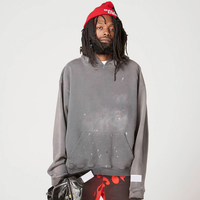 Sweat à capuche personnalisé avec logo, 400 GSM, confortable, OEM, vintage, délavé à l'acide, imprimé numériquement, en coton, pour homme