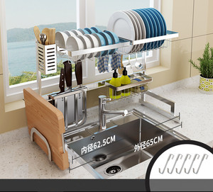 60-90 cm 2 Tier Plastic Dish Rack With Cover Dish Drainer Rack Kitchen Storage Rack