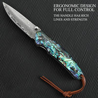 Couteau de poche damassé gravé au laser personnalisé chasse en plein air manche coquille rouge EDC Camping survie OEM couteau pliant