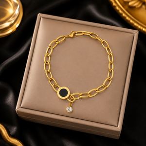 18K Gold Plated Rhodium Plated Geometric Fashion Women's <b>Bracelet</b> Wholesale Roman Numerals Heart Pendant Trendy Versatile Gift - Product Image 5