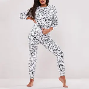Pyjama manches longues pour femme, vêtement de nuit blanc et personnalisé, avec imprimé noir, combinaison