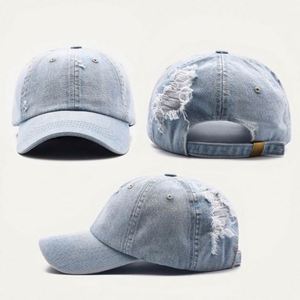 OEM Custom <b>Plain</b> Blank Worn Out Denim Baseball <b>Cap</b>,Unisex Distressed Denim Fabric Dad Hat,Luxury Gorras Washed Blue Jeans <b>Cap</b> - Product Image 1