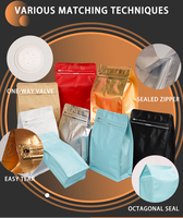 Feuille d'aluminium noire imprimée sur mesure 100g 250g 500g 1kg 5kg Sacs de café en plastique à fond plat de 12 oz avec valve