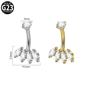 Bijou de piercing en titane G23, anneau de nombril hypoallergénique en titane avec zircon et pierre précieuse - Product Image 6