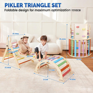 Montessori Climbing Wall Frame <b>Wooden</b> Ladder Climber Play Eco-friendly Modern Geometric Shape <b>Rainbow</b> Tracing Board - Product Image 4