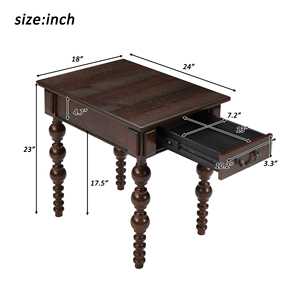 Mesa Auxiliar de Madera Maciza Vintage para Sala de Estar, Fácil de Montar, Mesa Auxiliar Espresso con Cajón - Product Image 5