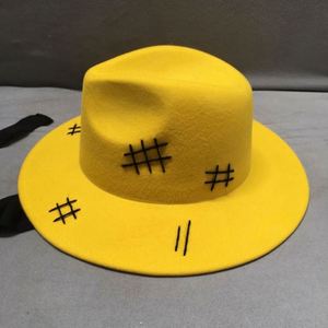 High Quality Yellow Chin Strap Felt Fedora 100% Wool Vintage Fedora Hats Women - Product Image 2