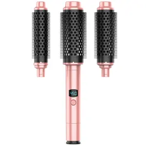 Heated Styling Brush 3-in-1 Ionic Electric Thermal Round Brush Ceramic Tourmaline Volumizing Hot Curling Iron Brush