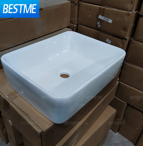 BESTME Lavabo rectangulaire en céramique à poser sur comptoir pour salle de bain - Product Image 3