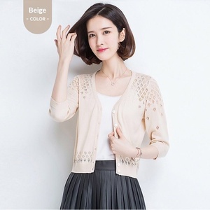 Women Openwork Knit <strong>Cardigan</strong> Korean Style Lightweight Button Front V Neck <strong>Cropped</strong> Summer Sweater for Boutique Fashion - Product Image 6
