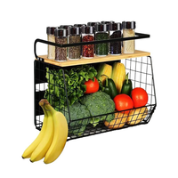 Étagère de rangement de cuisine en métal pliable magnétique à 2 niveaux, panier à fruits empilable, autoportante, sans assemblage