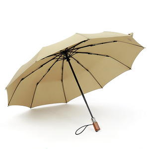 Luxury 3-Fold Automatic Business Rain <b>Umbrella</b> High Quality Strong Windproof Wooden Handle Black Color Classic Design for Travel - Product Image 1