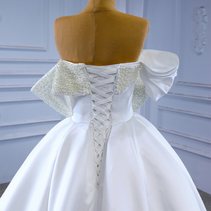 Jancember RSM67570 Satén brillante Fuera del hombro Volantes Perlas Sirena Vestidos de novia con tren - Product Image 6