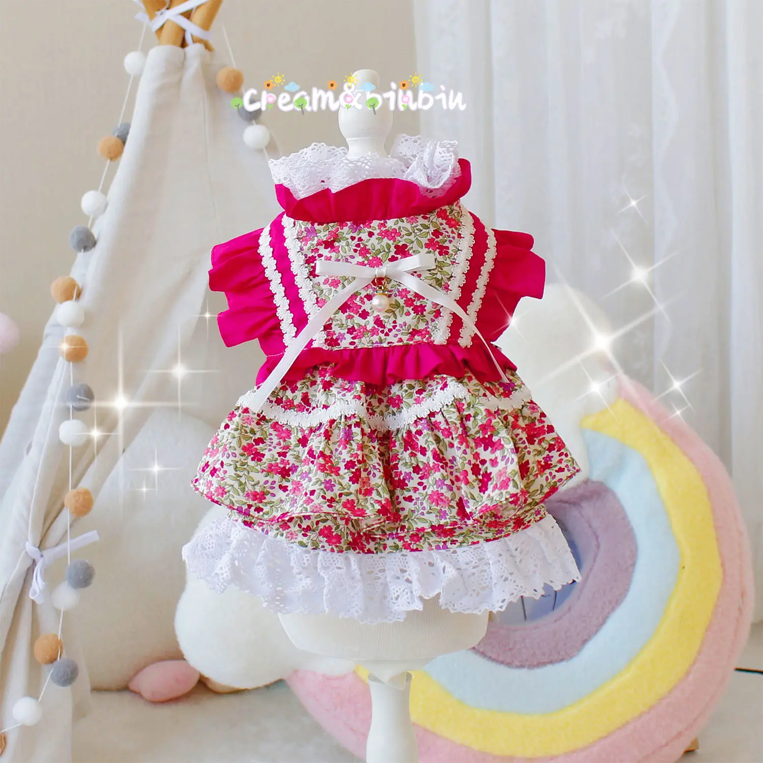 Pet Spring Summer Pure Cotton Clothes Flourishing Lace Lolita Dress