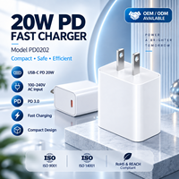 Pengisi Daya Dinding Lipat 20W PD3.0 USB-C Pengisian Cepat dengan Port Tipe-C Tunggal, Colokan AS, dan Bersertifikasi ETL FCC CE UKCA RoHS