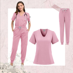 Women's Scrub Set V-Neck Short Sleeve Top And Pants Moisture Wicking Hospital Uniforms For Nurses Surgeons Split Set - Product Image 2