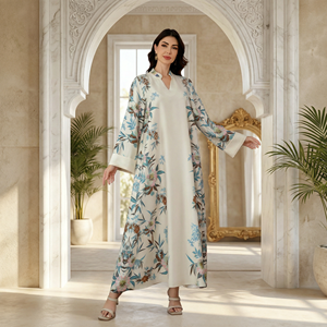 Vestido Kaftán Floral con Perlas para Mujer, Holgado, Elegante, Maxi, Informal, para Verano - Product Image 1