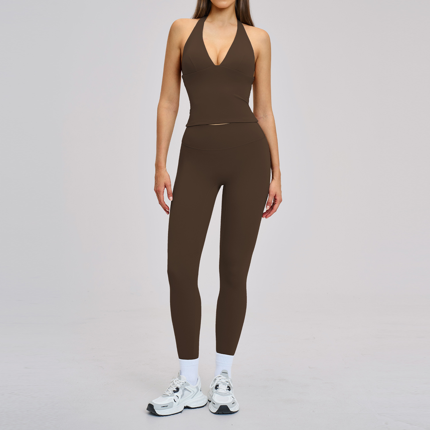 เลกกิ้งและเสื้อกล้าม-สีน้ำตาลกาแฟดำ