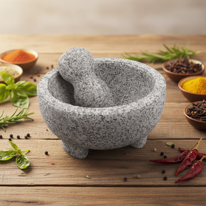 Mortero y Maja de Granito, Tazón para <span class=keywords><strong>Guacamole</strong></span>, <span class=keywords><strong>Molcajete</strong></span> de Piedra Natural para Moler Especias, Condimentos, Pastas, Pesto y <span class=keywords><strong>Guacamole</strong></span> - Product Image 1