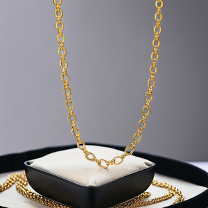 Collar <span class=keywords><strong>de</strong></span> mujer <span class=keywords><strong>de</strong></span> <span class=keywords><strong>cadena</strong></span> <span class=keywords><strong>de</strong></span> clavícula chapada <span class=keywords><strong>en</strong></span> <span class=keywords><strong>oro</strong></span> <span class=keywords><strong>de</strong></span> 18 quilates <span class=keywords><strong>de</strong></span> <span class=keywords><strong>acero</strong></span> inoxidable redondo grueso - Product Image 4
