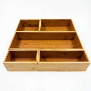 Bamboo <b>Storage</b> <b>Box</b> Set Five Piece Rectangle Desktop <b>Kitchen</b> Utensil Organizer Solid Color Countertop Organizing Bin - Product Image 1