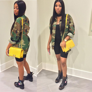 51٪ -70٪ قطن مموَّه طويل بطيتي صدر متباعدتين معطف جينز معاطف جواكيت معاطف نسائية - Product Image 3