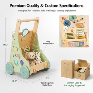 Girello per Neonati Personalizzato per la Prima Educazione, Giocattolo in Legno Multifunzionale da Spingere e Tirare per lo Sviluppo del Bambino - Product Image 2