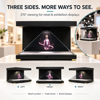 Lemari Hitam dengan Layar Holografik 3D, Platform Dalam Putih, Panel Optik Transparan, Showcase Piramida 270 Derajat, Proyek Kustom