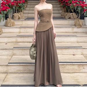 Robe longue de soirée sans bretelles pour femme, style corset, patchwork, dos souple zippé, dos nu, sans manches, vente en gros personnalisée - Product Image 2