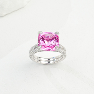 แหวนเงินแท้ 925 ประดับพลอยแซฟไฟร์พัพพารัดชา - Product Image 1
