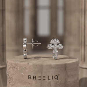 Boucles d'oreilles clous en or et diamant, croix, 0,17 carat, VVS2, couleur G, taille ronde, scintillantes, bijoux religieux raffinés, cadeau de foi pour femme - Product Image 3