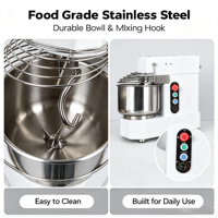 Mesin Pengaduk Adonan Spiral 10L dengan Wadah Stainless Steel 304, Peralatan Pembuat Roti Komersial, Mixer Adonan Tepung 4kg