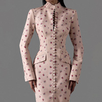 Nouvelle Robe Longue Élégante Imprimée Vintage Automne pour Femme, Col Montant, Boutonnage Simple, Fendue, Coupe Moulante