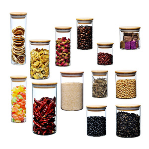 Bamboo lid high borosilicate glass storage jar Multi-gauge kitchen storage jar Sealed tea food storage jar