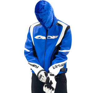 Arcobaleno tocca il Design personalizzato giacca da moto in <span class=keywords><strong>pelle</strong></span> classica di colore <span class=keywords><strong>blu</strong></span> retrò giacca da moto con Logo e Patch in <span class=keywords><strong>pelle</strong></span> Nascar giacca da corsa <span class=keywords><strong>uomo</strong></span> - Product Image 4