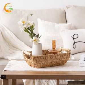 Hand-Woven Woven <b>Large</b> Storage <b>Baskets</b> with Wooden Handles Water Hyacinth Wicker <b>Baskets</b> for Organizing - Product Image 6