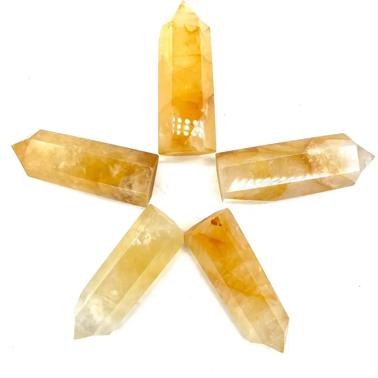 Healing stone hot selling natural crystal yellow fire quartz gold healer quartz point