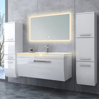 Miroir LED tactile rectangulaire incurvé mural de luxe moderne et contemporain, éclairage intégré, armoires de salle de bain blanches de style allemand