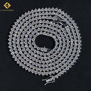 925 Silver Rhodium Plated <b>Statement</b> <b>Necklace</b> 3mm Moissanite Diamond 3 Prongs Unisex Hip Hop Tennis Chain - Product Image 1