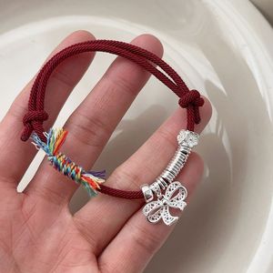 S925 Sterling Silver Bow Knot <b>Red</b> Rope <b>Bracelet</b> For Women Everyday Wear Jewelry - Product Image 1
