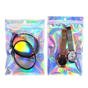 Custom Hologram Clear Front Food Smell Proof Foil Ziplock Jewelry Zipper Pouch Mylar Packaging Bag