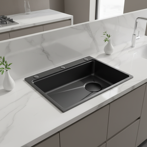 Fregadero de Cocina <span class=keywords><strong>HG95</strong></span> HUANGGUI, de una Sola Tina, Acero Inoxidable 304, Instalación Sobre Encimera, Superficie Negra Satinada/Pulida - Product Image 2