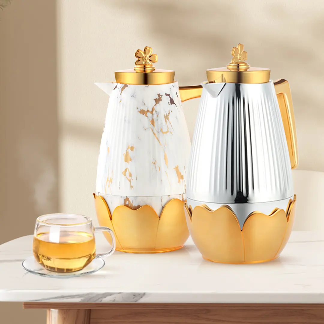 Frasco de vacío Botella de agua potable de mármol dorado con logotipo Frasco de vacío Juego de regalo Frascos de vacío de estilo árabe