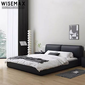 WISEMAX MUEBLES Diseño minimalista marco de la cama del hogar madera de pino maciza microfibra de cuero king size queen size marco de la cama para el dormitorio - Product Image 1