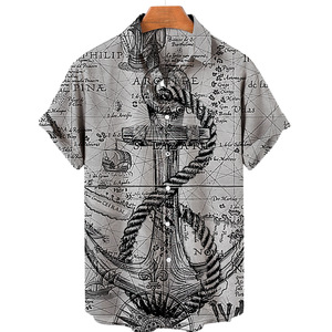 Camicia Hawaiana da Uomo in Poliestere con Stampa Nautica e Perline, Maniche Lunghe, Taglia Europea, Collezione 2022 - Product Image 4