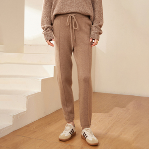 Women's Pure Cashmere Thickened Four-Gauge Double-Stripe Pocketed <strong>Drawstring</strong> Cashmere Slim-Fit <strong>Pants</strong> - Product Image 6