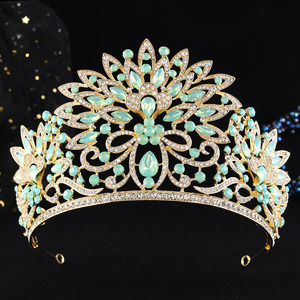 Couronne de <span class=keywords><strong>mariage</strong></span> baroque, diadème royal en filigrane doré pour mariée, costume, photographie, bal de promo, gala, serre-têtes couronnes vertes et colorées - Product Image 3