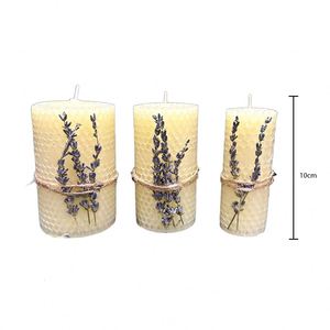 Handmade Beeswax <b>Candles</b> 2 Pcs Set Natural Cylinder Pillar with Lavender Decor Bohemian Aromatherapy Home Decor - Product Image 3