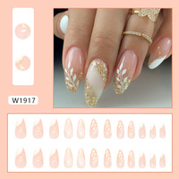 Faux ongles fins biseautés à pointe française, 24 pièces, ensemble d'art, amande, cercueil, acrylique, bricolage, salon, faux ongles